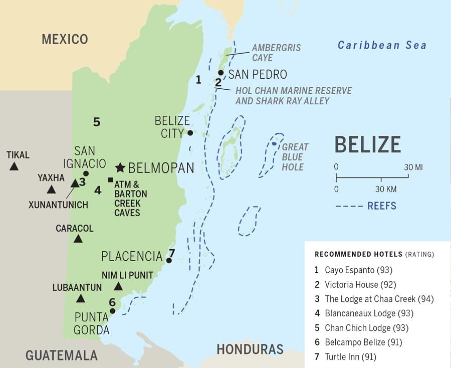 Ramani ya Belize fukwe