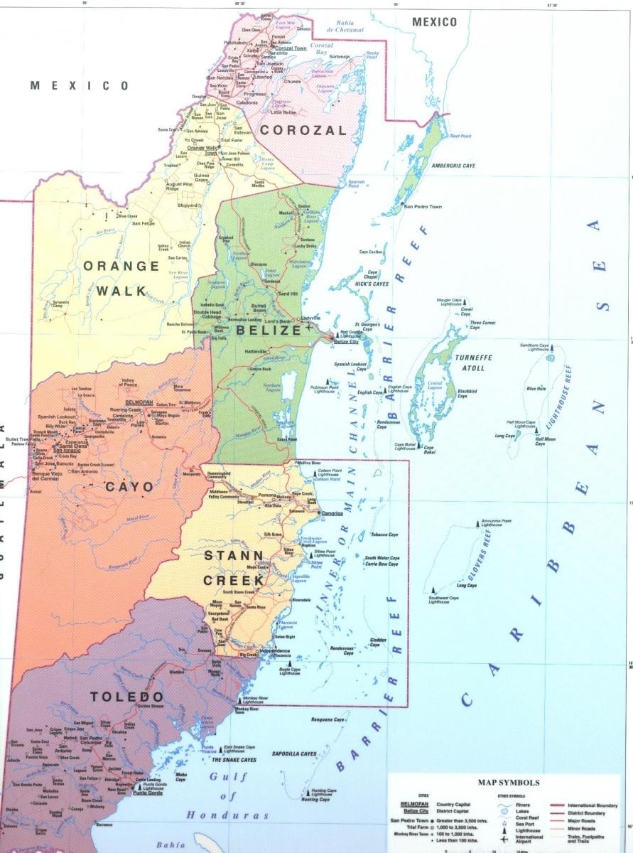 Ramani ya wilaya ya Belize