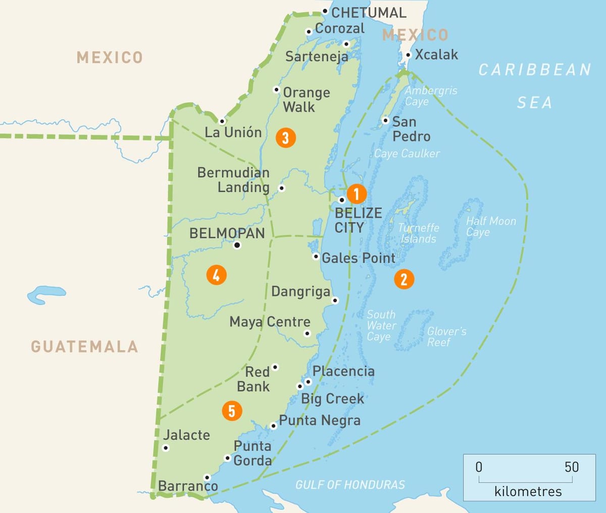 Ramani ya Belize na nchi jirani