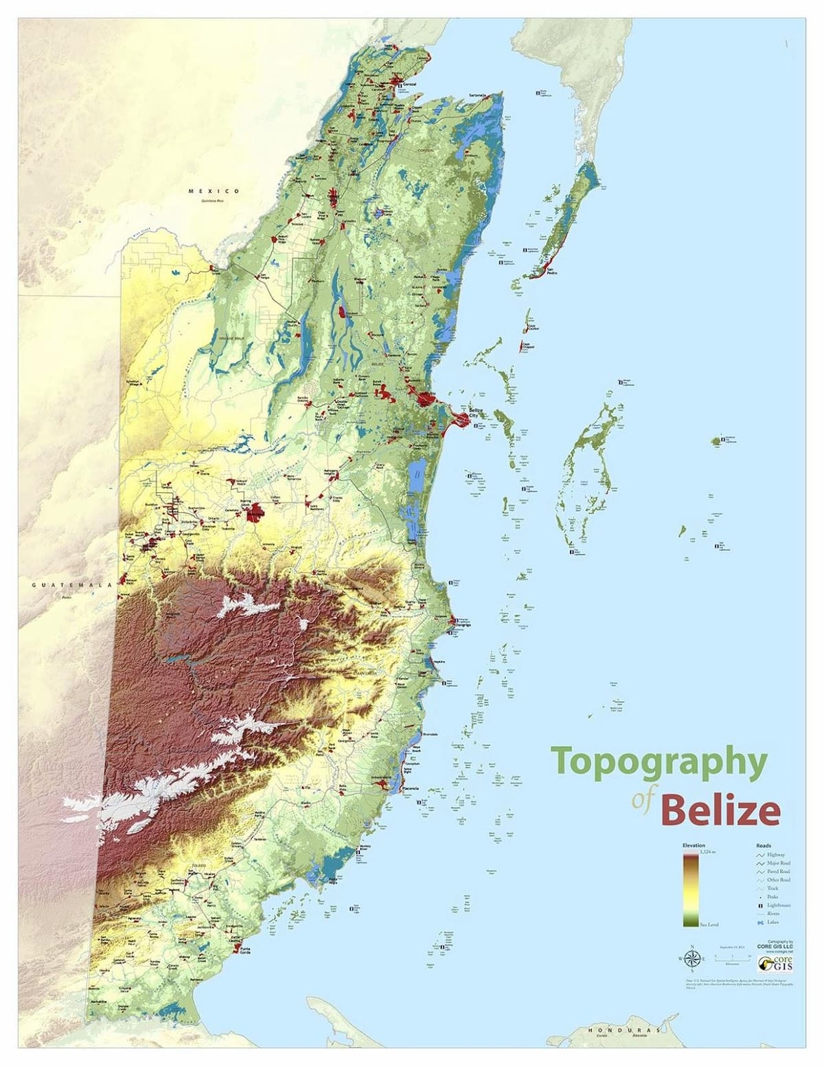 Ramani ya topographic Belize